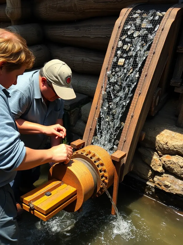 A photograph showcasing volunteers restoring a section of the Chaumeil mill, with traditional tools and materials visible.